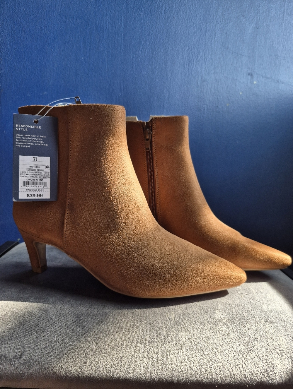 Universal Thread Tan Vegan Suede Pointed-Toe Ankle Boots